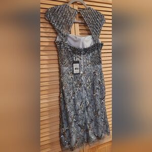 Adrianna Papell Silver Beaded Dress